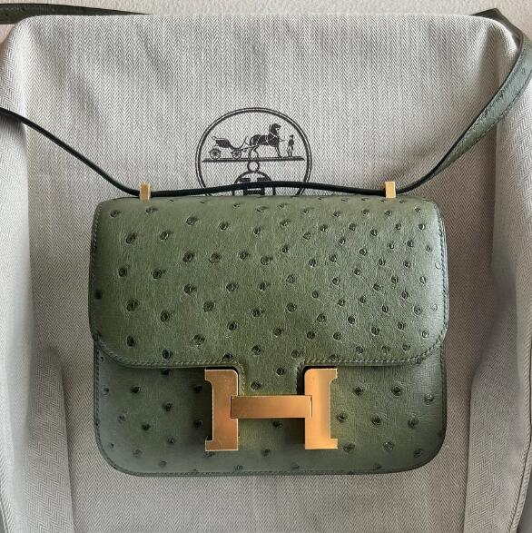  【エルメス HERMES】コンスタンス3 ミニ ジャングルグリーン(V6) ゴールド金具 オーストリッチ A刻印(100%手縫い)